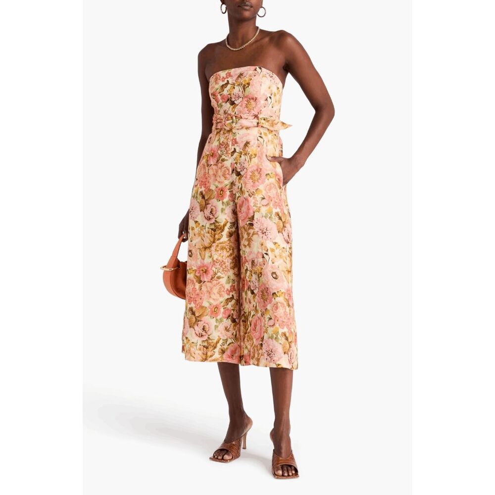 ZIMMERMANN Strapless cropped floral-print linen-blend jumpsuit AU 1/ US 6 $650